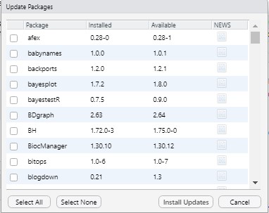 Updating packages with RStudio